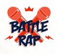 Rap Battle vector logo or emblem with two microphones crossed, Hip Hop hot rhymes music mic in a flames, concert festival or night Royalty Free Stock Photo