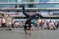 A rap dancer performing in a park. Royalty Free Stock Photo