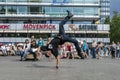 A rap dancer performing in a park. Royalty Free Stock Photo