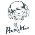 Rap music logo. Rapper skull on white background
