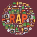 Rap music vector pattern dj playing disco on turntable sound record illustration backdrop of rap cap discjockey Royalty Free Stock Photo