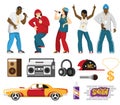 Rap Singers Accessories Flat Set Royalty Free Stock Photo