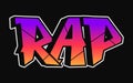 Rap - single word, letters graffiti style. Vector hand drawn logo. Funny cool trippy word Rap, fashion, graffiti style Royalty Free Stock Photo