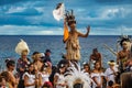 Rapa Nui historic boat arrives to Anakena beach, the reception