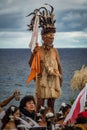 Rapa Nui historic boat arrives to Anakena beach, the reception