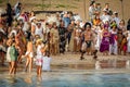 Rapa Nui historic boat arrives to Anakena beach, the reception