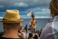 Rapa Nui historic boat arrives to Anakena beach, the reception