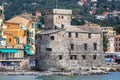 Rapallo castle seaside resort in Italy. Ancient 16th century building. Mediterranean Sea. Royalty Free Stock Photo