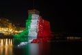 The ancient castle on the sea by night, Rapallo, Ligurian riviera, Genoa province, Italy Royalty Free Stock Photo