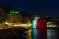 The ancient castle on the sea by night, Rapallo, Ligurian riviera, Genoa province, Italy Royalty Free Stock Photo