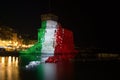 The ancient castle on the sea by night, Rapallo, Ligurian riviera, Genoa province, Italy Royalty Free Stock Photo