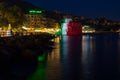 The ancient castle on the sea by night, Rapallo, Ligurian riviera, Genoa province, Italy Royalty Free Stock Photo