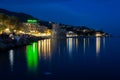 View of Rapallo, Genoa Genova province and the castle on the sea by night, Italy Royalty Free Stock Photo