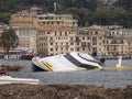 Rapallo Italy November/5/2018 - Mega yacht of the Berlusconi family, sunk in the harbor of Rapallo
