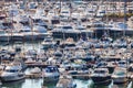 Countless boats in the Italian port of Rapallo in the Ligurian Sea. Panoramic aerial view Royalty Free Stock Photo