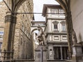 The Rape of Polyxena is a fine diagonal sculpture by Pio Fedi placed in the Loggia dei Lanzi, in Florence, Italy Royalty Free Stock Photo