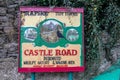 Raphoe, Ireland - October 11 2021 : Historic Sign explaining the wildlife nature and wlking area at Castle Road