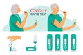 Rapid COVID-19 antigen test for senior elderly people. Corona virus nasal pcr swab rapid test. Senior adult man and