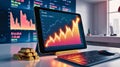 Rapid Financial Growth and Gold Bars in a High-Tech Workspace Royalty Free Stock Photo