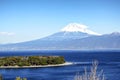 Rapid Flowing Fuji River with Mountain Fuji in the Background.