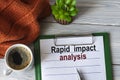 RAPID IMPACT ANALYSIS - text in a notebook with a pen, cactus and a fragment of a brown plaid