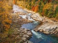 Rapid mountain river. Autumn forest. Scenic mountain landscape Royalty Free Stock Photo