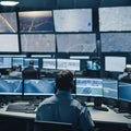 Rapid Response Coordination, Police Officer Working in a Modern 911 Call Center, Generative AI