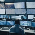 Rapid Response Coordination, Police Officer Working in a Modern 911 Call Center, Generative AI Royalty Free Stock Photo