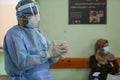 Preventive medicine in the Palestinian Ministry of Health takes samples for coronavirus testing