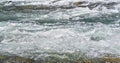 Rapid spring river flowing over rocks on sunny day, forming white water waves, closeup detail - abstract nature Royalty Free Stock Photo