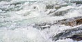 Rapid spring river flowing over rocks on sunny day, forming white water waves, closeup detail - abstract nature background Royalty Free Stock Photo