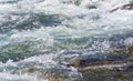 Rapid spring river flowing over rocks on sunny day, forming white water waves, closeup detail - abstract nature background Royalty Free Stock Photo