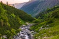 Rapid stream in mountains at sunrise Royalty Free Stock Photo