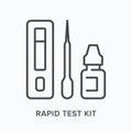 Rapid test kit flat line icon. Vector outline illustration of coronavirus diagnostic. Black thin linear pictogram for