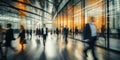 Rapid Transit: Blurry Businesspeople in Office Lobby Captured in Long Exposure