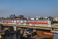 Rapid transit Hyderabad metro train enter Nampally station in the morning. The service has successfully completed one year in 2019