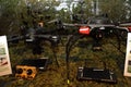The Rapider.4 left and DrN-10 right unmanned remote controlled military drones on display