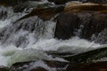 rapids of mountain rivers with fast water and large rocky boulders. Rapid flow of a mountain river in spring, close-up Royalty Free Stock Photo