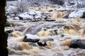 Rapids and river in cold winter day