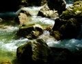 Rapids in the wild brook with boulders in the water Royalty Free Stock Photo