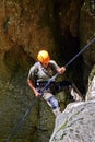 Rappelling climber. Rappel Royalty Free Stock Photo