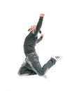 Rapper guy is dancing breakdance . photo in jump