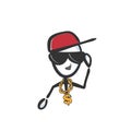 Rapper wearing cap sunglasses and golden chain. Stylish young man. Hand drawn. Stickman cartoon. Doodle sketch, Vector graphic