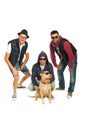 Rappers band with pitbull dog