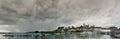Panorama of Rapperswil old town and harbor with stormy expressive sky