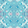 Rapport seamless of rhombuses with irregular diagonal shapes tapestry pattern. Generative AI. Pattern mirrored repeat duplicates