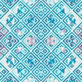 Rapport seamless of rhombuses with irregular diagonal shapes tapestry pattern. Generative AI. Pattern mirrored repeat duplicates
