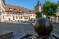 Rapportierplatz with water fountain and Untertor in Meisenheim Royalty Free Stock Photo