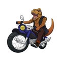Biker Raptor head with leather jacket on motor bike. Illustration for print on cloths and motor bike clubs and teams. Dinosaur mas Royalty Free Stock Photo