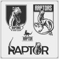 Raptor dinosaur mascot. Raptor emblems and logos for sport-club. Print design for t-shirt. Royalty Free Stock Photo